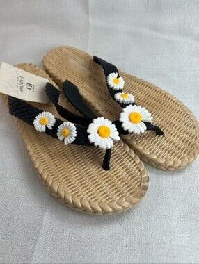 Fadivo New York  Daisy Flip Flop Sandals with Natural Woven Sole